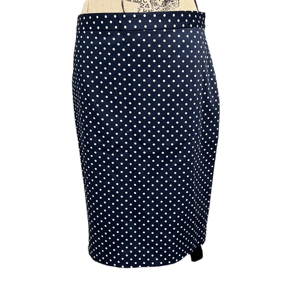 NWTDraper James Womens Pencil Skirt Blue Polka Dot Knee Length Rear Kick Slit 10 - Picture 1 of 6